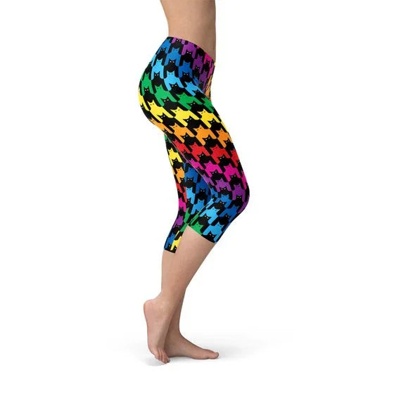Womens Cat Houndstooth Capri Leggings - Which Mark