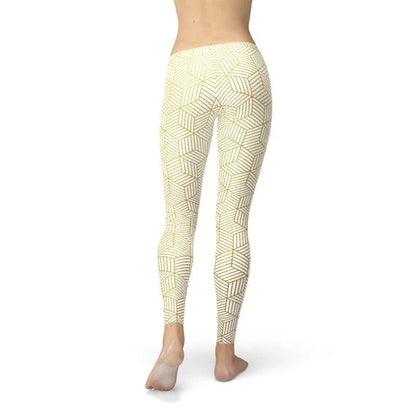 Womens White Leggings w/ Geometric Cubes - Which Mark