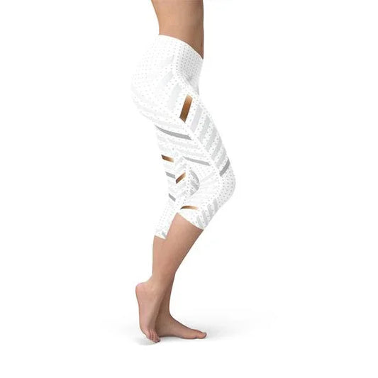 Womens White Stripes Capri Leggings - Which Mark