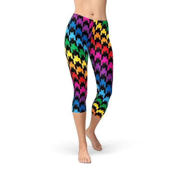 Womens Cat Houndstooth Capri Leggings - Which Mark