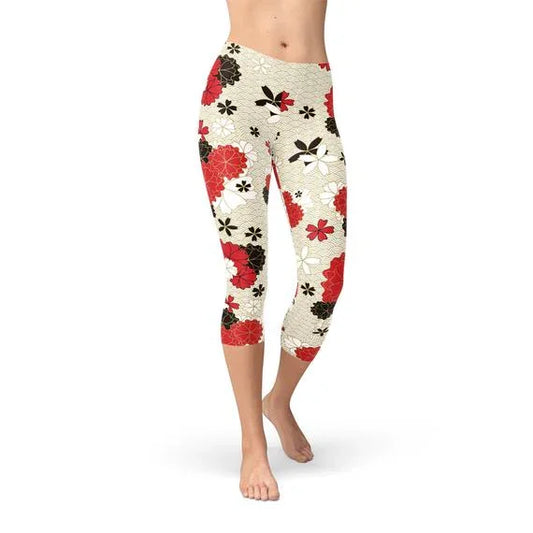 Womens Japanese Cherry Blossom Capri Leggings - Which Mark
