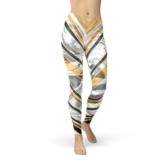 Womens White Marble w/ Black Gold Lines Leggings - Which Mark