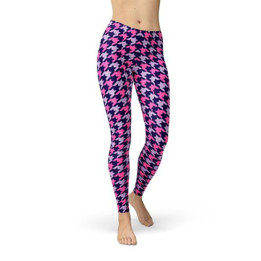 Womens Pink Purple Houndstooth Leggings - Which Mark