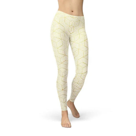 Womens White Leggings w/ Geometric Cubes - Which Mark
