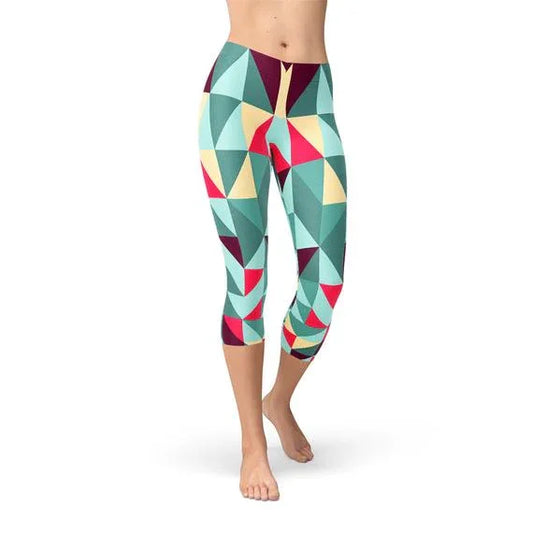 Womens Capri Leggings w/ Geometric Triangles - Which Mark
