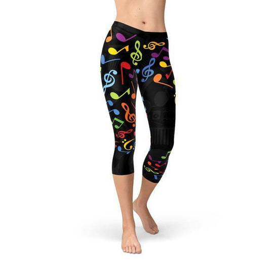 Womens Colorful Music Notes Capri Leggings - Which Mark