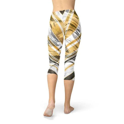 White Marble w/ Black Gold Lines Capri Leggings - Which Mark