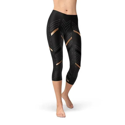 Womens Sports Stripes Black Capri Leggings - Which Mark