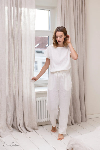 White linen / Natural Linen Pajama set / Linen loungewear / Linen - Which Mark