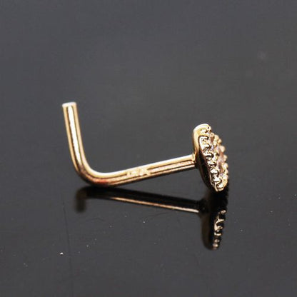 14Kt Yellow Gold Clear CZ Heart L Bend Nose Ring - Which Mark