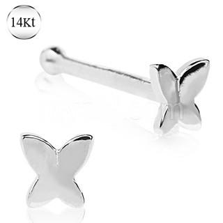 14Kt White Gold Stud Nose Ring with a Butterfly - Which Mark