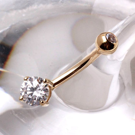 14Kt Gold Navel Ring with Prong Set Round CZ - Which Mark
