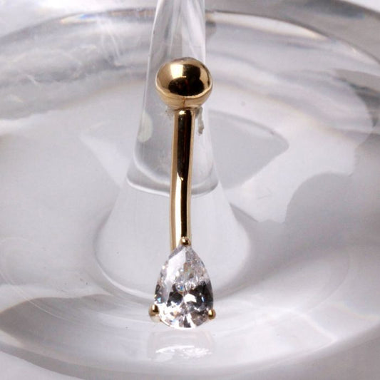 14Kt Yellow Gold Navel Ring with Tear Drop Gem - Which Mark