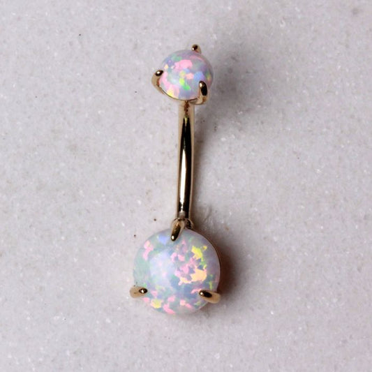 14Kt. Yellow Gold Navel Ring with Prong Set White Synthetic Opal - Which Mark