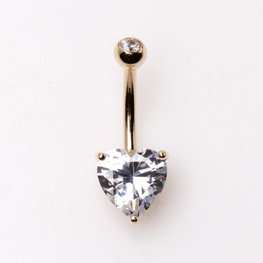 14Kt Yellow Gold Navel Ring with Heart Gem Prong Setting - Which Mark