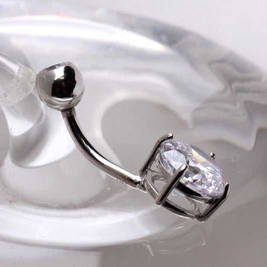 14Kt White Gold Navel Ring with Prong Set CZ - Which Mark