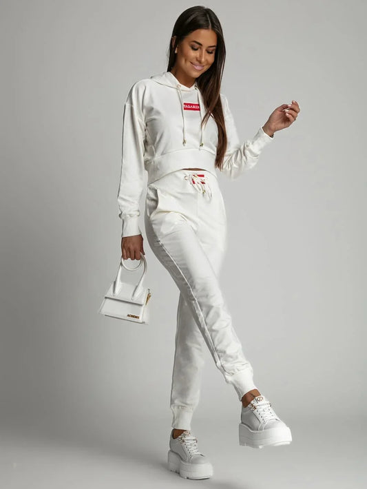 Women's tracksuit set with an asymmetric sweatshirt ekri FI718 - Which Mark