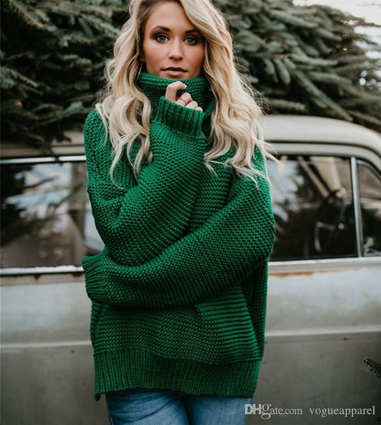 Women Fashion Clothing Turtle Neck Sweaters Green Ginger High - Which Mark