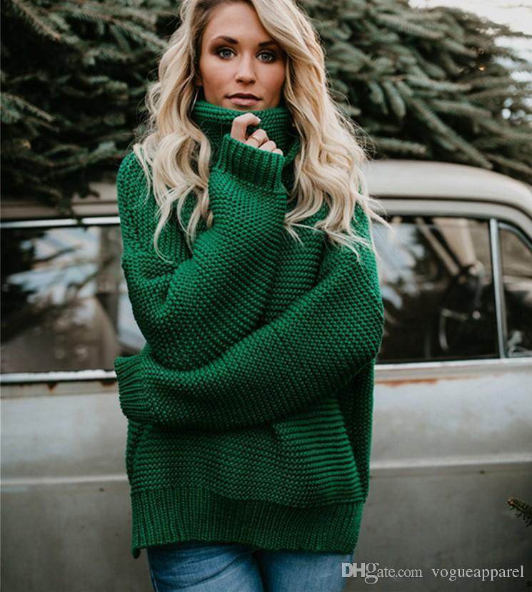 Women Fashion Clothing Turtle Neck Sweaters Green Ginger High - Which Mark