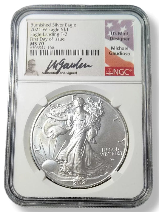 2021 W American Silver Eagle Burnished Type 2 FDOI NGC MS70 Guadioso - Which Mark