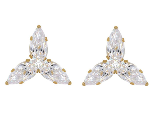14k Gold Dainty Cubic Zirconia Cluster Stud Earrings - Which Mark